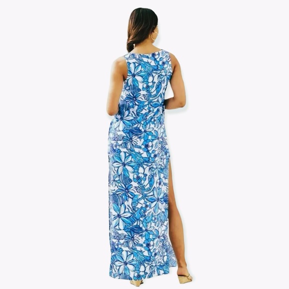 Lilly Pulitzer Donna Maxi Romper Succulent Blue Coronado Crab NWT Size 2 - Picture 8 of 9